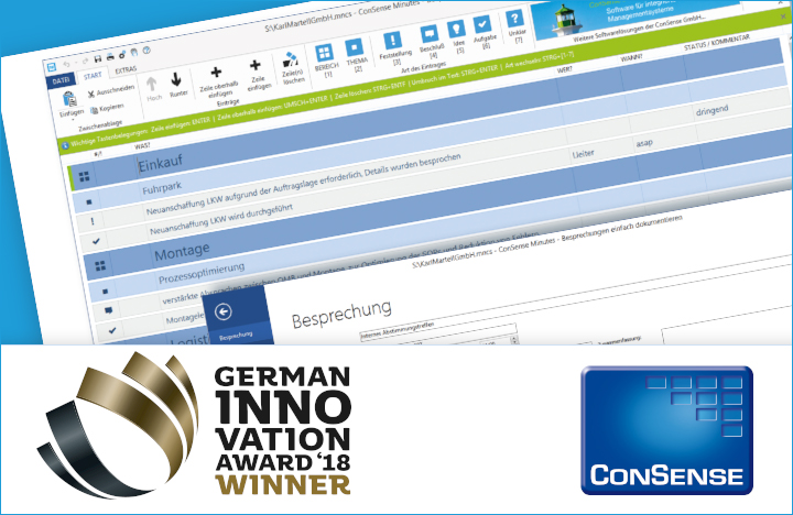 ConSense Minutes gewinnt German Innovation Award 2018